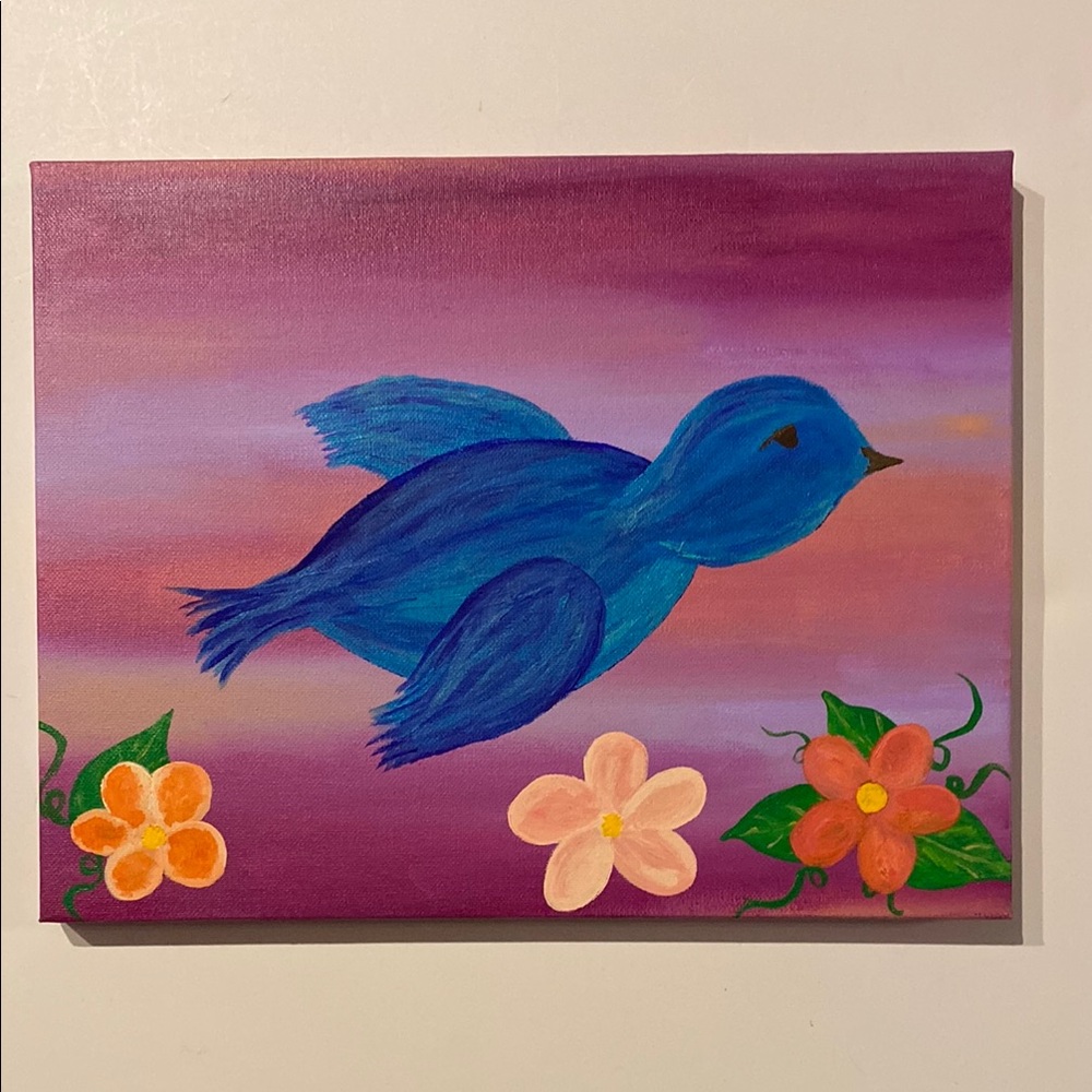Blue Bird Canvas Art Original 14” x 11” Home Decor Painting